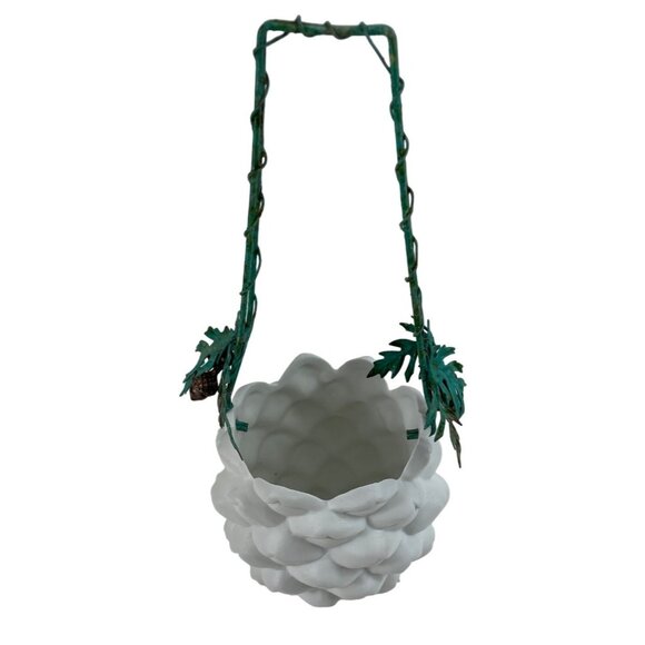 Vintage Dept 56 Balsam GreeneryPine Cone Hanging Planter Christmas Ceramic Metal - Picture 11 of 14
